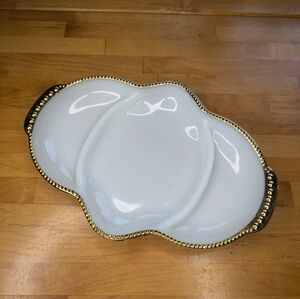 Fire King Milk Glass Divided Tray Anchor Howking Gold Trim